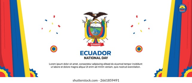  Ecuador Independence Day Design, August 10 Design-Elemente mit Ländersymbol und Vorhang Vorlage, ecuador Karte und Flagge