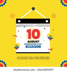 ecuador Independence Day Design, Fahnenstapel und 10. August Unabhängigkeit Kalender
