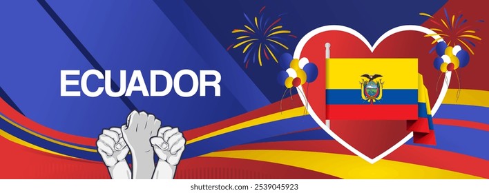 Ecuador independence day festive banner. Vibrant modern templates for holiday celebration, greeting card, billboard, and sport event backdrops. August 10th. Happy national day of Ecuador