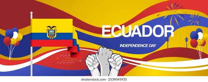 Ecuador independence day festive banner. Vibrant modern templates for holiday celebration, greeting card, billboard, and sport event backdrops. August 10th. Happy national day of Ecuador