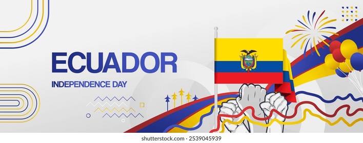 Ecuador independence day festive banner. Vibrant modern templates for holiday celebration, greeting card, billboard, and sport event backdrops. August 10th. Happy national day of Ecuador