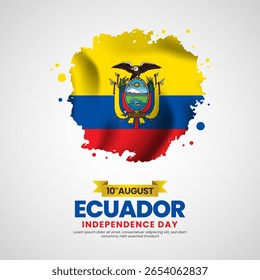Ecuador independence day with Grunge brush painted flag style for square banner background