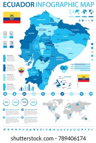 Ecuador infographic map and flag - High Detailed Vector Illustration