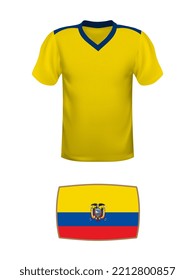 Ecuador jersey football kit. World football tournament 2022. National t-shirt and flag of soccer team on white background. Vector illustration.