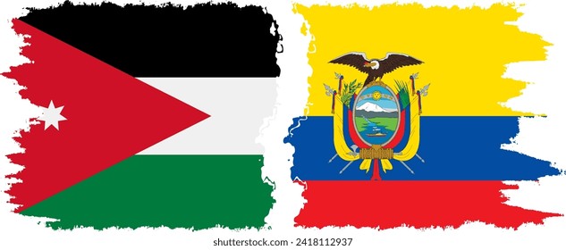 Ecuador and Jordan grunge flags connection, vector