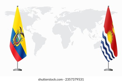 Ecuador and Kiribati flags for official meeting against background of world map.
