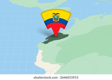 Ecuador Location Highlighted on American Map with Flag Icon. Detailed Vector Design.