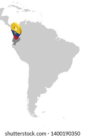 Ecuador Location Map on map South America. 3d Ecuador flag map marker location pin. High quality map of Ecuador.  Vector illustration EPS10.