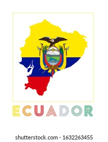 Ecuador Logo. Map of Ecuador with country name and flag. Appealing vector illustration.