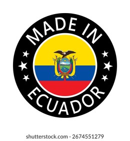 Ecuador Made in Stamp in circle with flag Vector template on white background