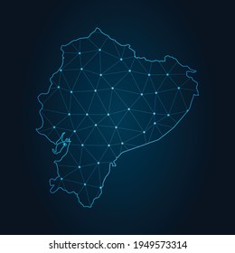 ecuador Map Abstract mash line and point scales on dark background. Wire Frame 3D mesh polygonal network line.