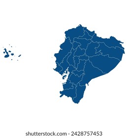 Ecuador map. Map of Ecuador in administrative provinces in blue color