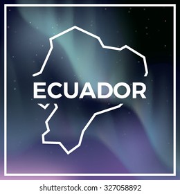 Ecuador map against the backdrop of polar lights on the starry sky. Aurora borealis abstract vector background. EPS10 contains transparency, mesh gradients used.