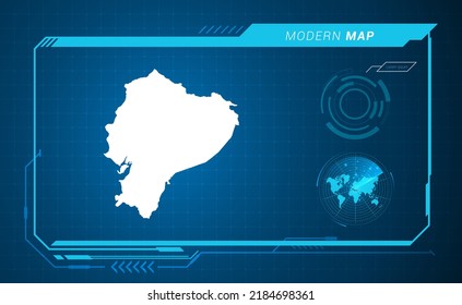 Mapa ecuatoriano del marco digital azul HUD, GUI, interfaz de interfaz de usuario vector de radar.