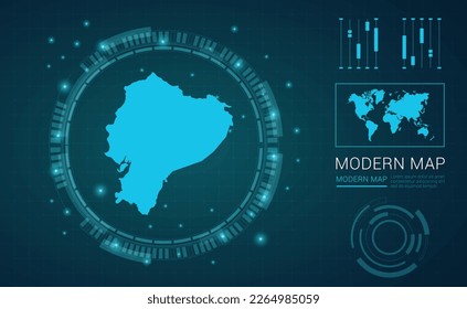Ecuador map of blue digital frame Futuristic Sci Fi Modern User vector HUD, GUI, UI interface.
