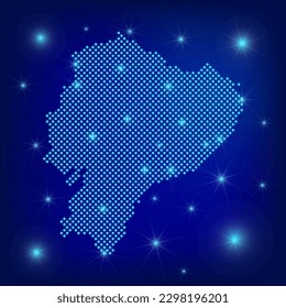 Ecuador map in blue. Dotted map. Dots  Republic of Ecuador map with spotlights on dark blue background.  Global social network.  Blue futuristic background with Dotted map . EPS10