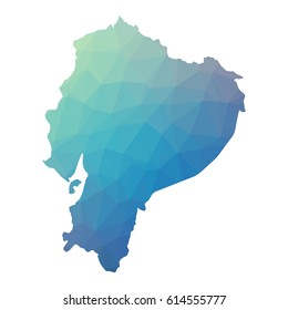 Ecuador map - blue geometric rumpled triangular low poly style gradient graphic background , polygonal design for your . Vector illustration eps 10.