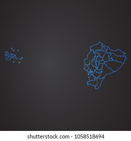 Ecuador map: blue glitter outline with sparkling stars on dark background. Detailed map of Ecuador. Vector illustration.