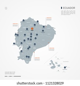 Ecuador map with borders, cities, capital Quito and administrative divisions. Infographic vector map. Editable layers clearly labeled.