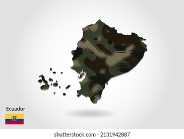ecuador map with camouflage pattern, Forest - green texture in map. Military concept for army, soldier and war. coat of arms, flag.