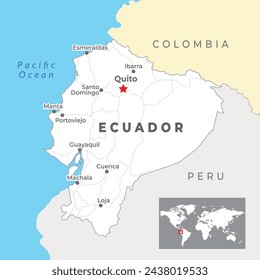 Ecuador Karte mit der Hauptstadt Quito, den wichtigsten Städten und nationalen Grenzen