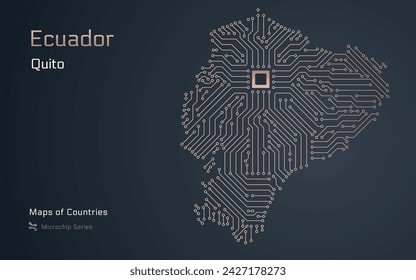 Ecuador Map with a capital of Quito Shown in a Microchip Pattern with processor. E-government. World Countries vector maps. Microchip Series	