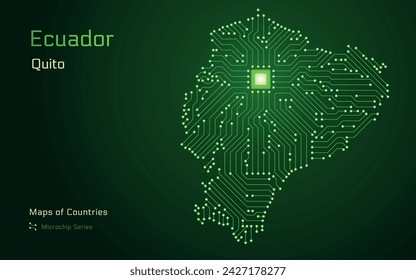 Ecuador Map with a capital of Quito Shown in a Microchip Pattern with processor. E-government. World Countries vector maps. Microchip Series	