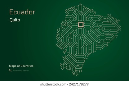 Ecuador Mapa con una capital de Quito Mostrado en un Patrón de Microchip con procesador. Gobierno electrónico. Mapas vectoriales de Países Mundiales. Serie de microchips	