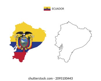 Ecuador map city vector divided by outline simplicity style. Have 2 versions, black thin line version and color of country flag version. Both map were on the white background.