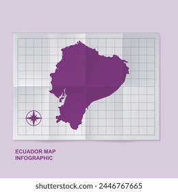 Ecuador mapa país en papel de rejilla doblado