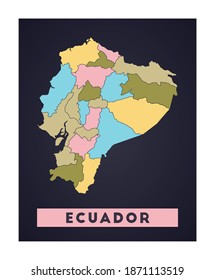 Ecuador map. Country poster with regions. Shape of Ecuador with country name. Appealing vector illustration.