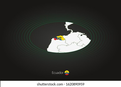 Ecuador map in dark color, oval map with neighboring countries. Vector map and flag of Ecuador