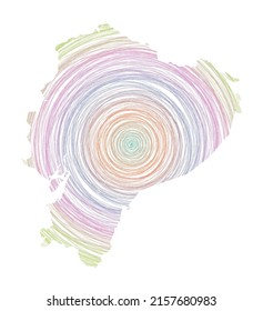 Ecuador map filled with concentric circles. Sketch style circles in the shape of the country. Vector illustration.
