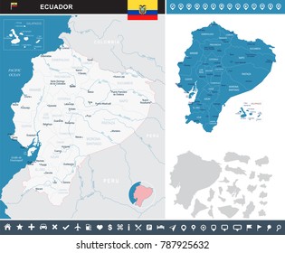 Ecuador map and flag - High Detailed Vector Illustration