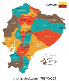 Ecuador map and flag - High Detailed Vector Illustration