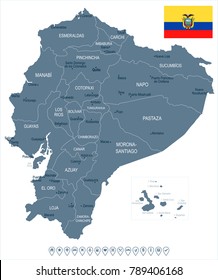 Mapa y bandera de Ecuador - Ilustración de vectores detallados