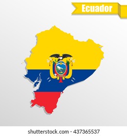 Ecuador map with flag inside and ribbon