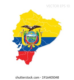 Ecuador map with flag and shadow isolated on white background. Vector illustration EPS10.