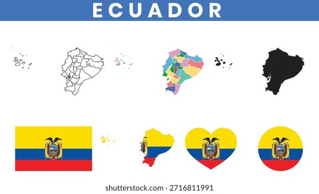Mapa de Ecuador y colección del Vector de la bandera.