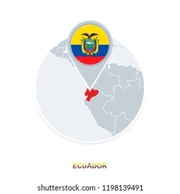 Ecuador map and flag, vector map icon with highlighted Ecuador