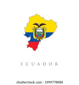 Ecuador map and flag in white background. Ecuador flag map. The flag of the country in the form of borders. Stock vector illustration isolated on white background.