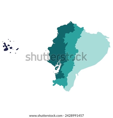 Ecuador map. Map of Ecuador in four main regions in multicolor