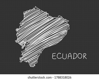 Ecuador map freehand sketch on black background.