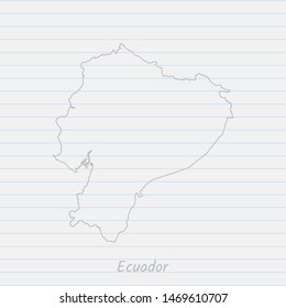 Ecuador map hand drawn gray outline on notebook background. Vector Illustration EPS10.
