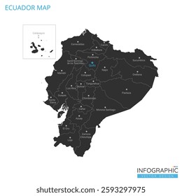 Ecuador map high detailed with administrative divide by state, capital cities names, outline simplicity style. Vector illustration EPS10.