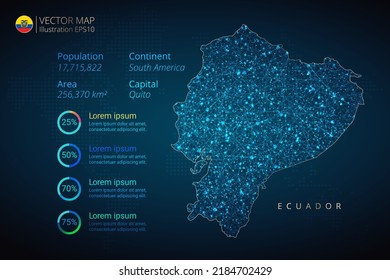 Ecuador map infographics vector template with abstract geometric mesh polygonal light concept on blue background. Template for diagram, graph, presentation and chart.
