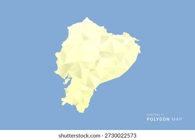 Mapa de Ecuador en estilo de Vector de polígono bajo, ilustración de forma geométrica con tonos amarillos suaves sobre fondo azul, silueta limpia para infografía.