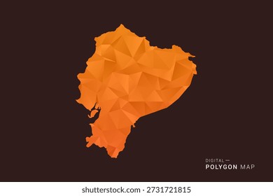 Mapa de Ecuador - Vector de bajo polígono polivinílico, silueta triangulada geométrica en tonos naranja y marrón oscuro, estilo infográfico moderno limpio, fondo aislado.