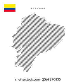 Ecuador map from pattern of black slanted parallel lines. Ecuadorian map with gray diagonal lines. Silhouette of a country made of oblique hatching. Vector illustration isolated on white.