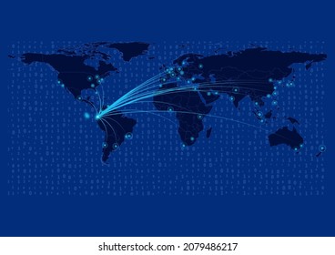 Mapa ecuatoriano para tecnología o innovación o conceptos de exportación. Conexiones del país con las principales ciudades del mundo. El archivo es adecuado para la edición digital y las impresiones de todos los tamaños.